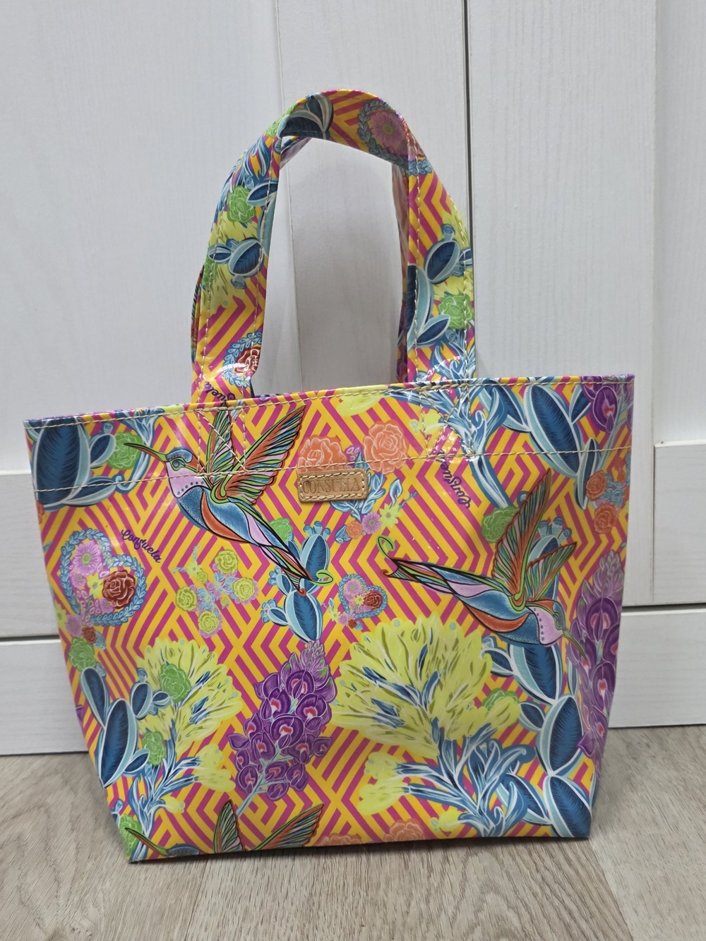 Consuela Yellow & Pink Floral Hummingbird Mini Grab N G Tote